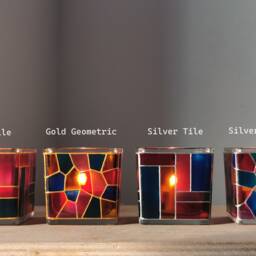 Handmade Stained Glass Style Cube Tealight Holder - Two Size Option - thumbnail 3