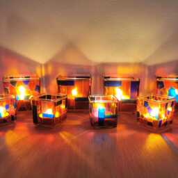 Handmade Stained Glass Style Cube Tealight Holder - Two Size Option - thumbnail 4