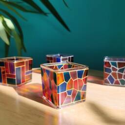 Handmade Stained Glass Style Cube Tealight Holder - Two Size Option - thumbnail 2