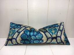 Handwoven Silk Lumbar Pillow Cover, Ikat Accent Cushion - 10x24 - thumbnail 1