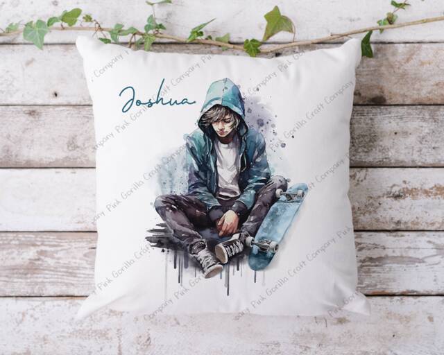 Skateboarder Pillow, Cushion, Gift, Skater Gift For Him, Skateboard, Skateboarder, Skating - image 1