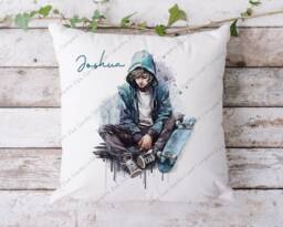 Skateboarder Pillow, Cushion, Gift, Skater Gift For Him, Skateboard, Skateboarder, Skating - thumbnail 1