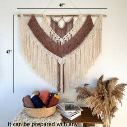 Woven Wall Hanging, Macrame Wall Hanging, Minimalist Neutral Wool Decoration, Long Single Tassel Textile Bohemian Decor, Headboard - thumbnail 3