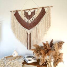 Woven Wall Hanging, Macrame Wall Hanging, Minimalist Neutral Wool Decoration, Long Single Tassel Textile Bohemian Decor, Headboard - thumbnail 2