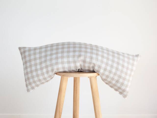 Linen Lumbar Long Pillow Cover Nonas Style Gingham Plaid, Farmhouse Decor - image 1