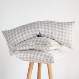 Linen Lumbar Long Pillow Cover Nonas Style Gingham Plaid, Farmhouse Decor - thumbnail 3