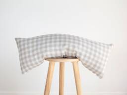Linen Lumbar Long Pillow Cover Nonas Style Gingham Plaid, Farmhouse Decor - thumbnail 1