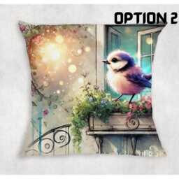 Floral Bird Window Canvas Cushion Cover - Nature Home Decor - thumbnail 2
