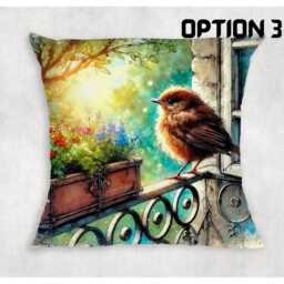 Floral Bird Window Canvas Cushion Cover - Nature Home Decor - thumbnail 3