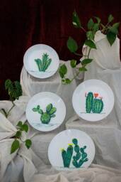 Decorative Wall Plates with Cactus Painting, Variegated Cactus, Spring Artwork, 3rd Anniversary Gift, Party Decor - thumbnail 1