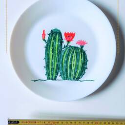 Decorative Wall Plates with Cactus Painting, Variegated Cactus, Spring Artwork, 3rd Anniversary Gift, Party Decor - thumbnail 3