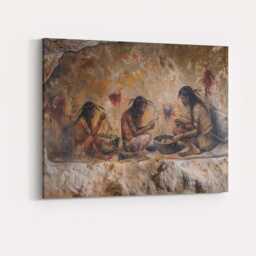 Ancient Tribal Cave Gathering Prehistoric Life Painting Canvas Wall Art Print Decor Picture Ready To Hang - thumbnail 4