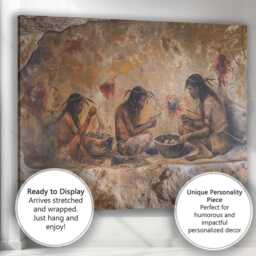 Ancient Tribal Cave Gathering Prehistoric Life Painting Canvas Wall Art Print Decor Picture Ready To Hang - thumbnail 3