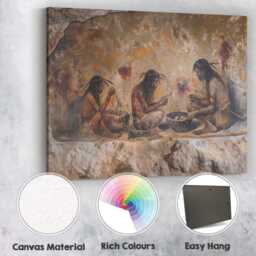 Ancient Tribal Cave Gathering Prehistoric Life Painting Canvas Wall Art Print Decor Picture Ready To Hang - thumbnail 2