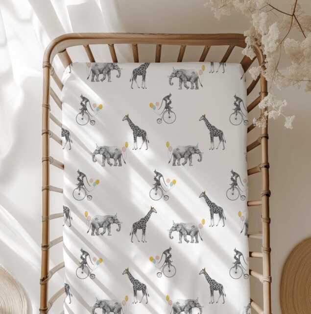 Bedding - Safari Animals On Unicycle, Duvet Cover Set, Fitted Sheets, Pillow Case, Modern Colourful Watercolour Kids Bedding - image 1