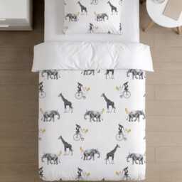 Bedding - Safari Animals On Unicycle, Duvet Cover Set, Fitted Sheets, Pillow Case, Modern Colourful Watercolour Kids Bedding - thumbnail 3