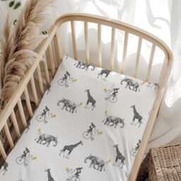 Bedding - Safari Animals On Unicycle, Duvet Cover Set, Fitted Sheets, Pillow Case, Modern Colourful Watercolour Kids Bedding - thumbnail 2