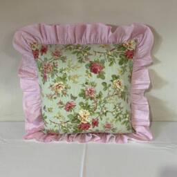 Round Square Chair Cushion Cover -Pink Gingham Plaid Ruffle Kitchen Chair Seat -Shabby Chic Home, Pink Floral Euro Sham Pillow - thumbnail 3