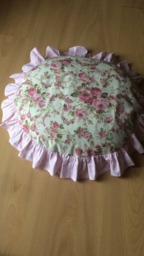 Round Square Chair Cushion Cover -Pink Gingham Plaid Ruffle Kitchen Chair Seat -Shabby Chic Home, Pink Floral Euro Sham Pillow - thumbnail 1