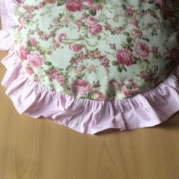 Round Square Chair Cushion Cover -Pink Gingham Plaid Ruffle Kitchen Chair Seat -Shabby Chic Home, Pink Floral Euro Sham Pillow - thumbnail 2