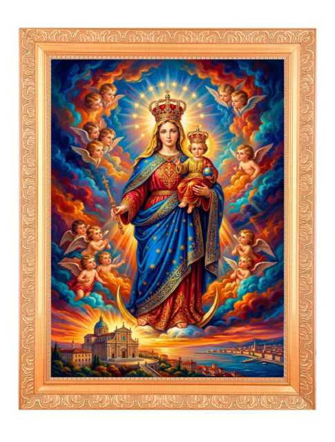Our Lady Of Velankanni Virgin Mary Art Print, Golden Artwork Frame - 11x14 Inch - image 1