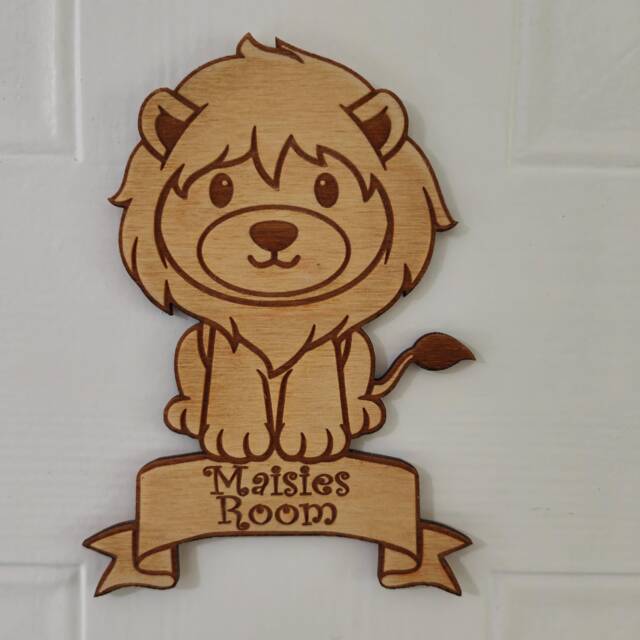 Personalised Lion Door Sign, Engraved Wood Nursery Decor - image 1