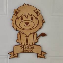 Personalised Lion Door Sign, Engraved Wood Nursery Decor - thumbnail 1