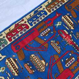 Blue Afghan War Rug, Multicolor Geometric Runner, Wool Hallway Carpet - thumbnail 4