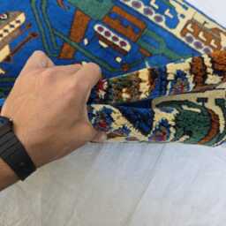 Blue Afghan War Rug, Multicolor Geometric Runner, Wool Hallway Carpet - thumbnail 2