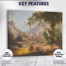 Tranquil Mountain Lake Waterfall Classical Landscape Canvas Wall Art Print Decor Picture Ready To Hang - thumbnail 1