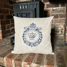 81. Handmade Shabby Chic Natural With Blue Crown Linen/Cotton Blend Cushion Cover 17 - thumbnail 2