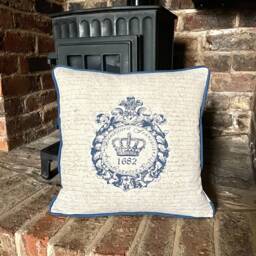 81. Handmade Shabby Chic Natural With Blue Crown Linen/Cotton Blend Cushion Cover 17 - thumbnail 1