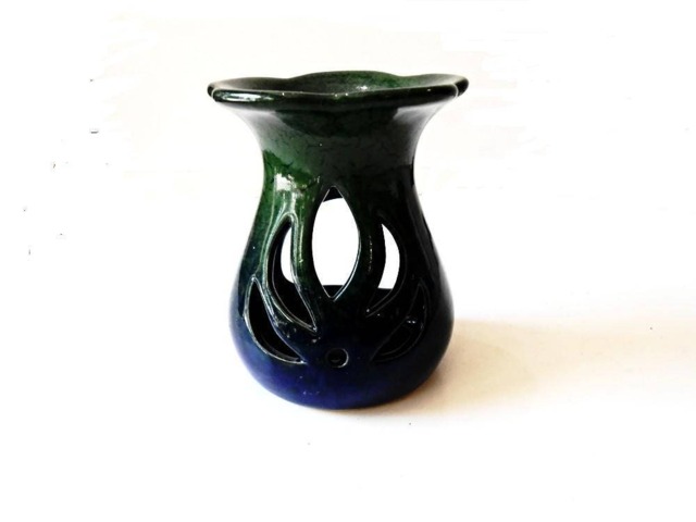 Essential Oil Diffuser Ceramic Burner Hot Blue Green Porcelain Room Fragrance Feng Shui Aromatherapy Candle Warmer Hand Painted Art - image 1
