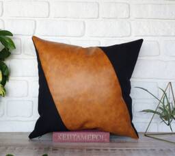 Camel & Black Triangle Lumbar Pillow Cover Modern Scandinavian Design