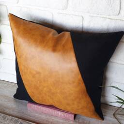 Camel & Black Triangle Lumbar Pillow Cover Modern Scandinavian Design - thumbnail 2