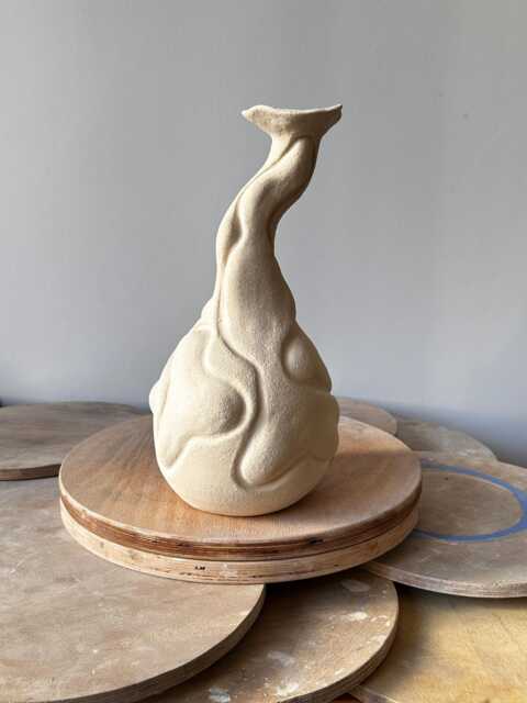 Handmade Ceramic Flower Vase Textured Lace Design - image 1