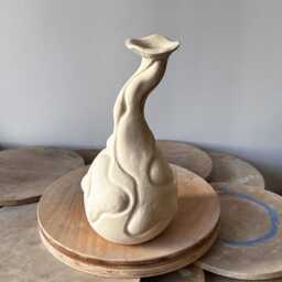 Handmade Ceramic Flower Vase Textured Lace Design - thumbnail 4
