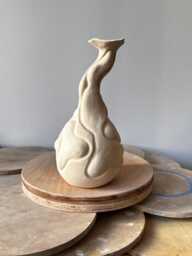 Handmade Ceramic Flower Vase Textured Lace Design - thumbnail 1