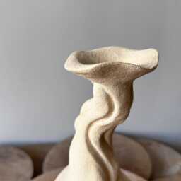 Handmade Ceramic Flower Vase Textured Lace Design - thumbnail 2
