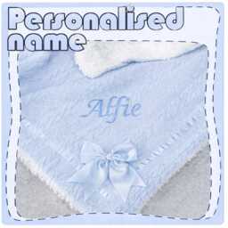 Personalised Embroidered Cable Wrap W/Large Bow Baby Blankets 90cm 5 Colors Super Soft New - thumbnail 1