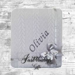 Personalised Embroidered Cable Wrap W/Large Bow Baby Blankets 90cm 5 Colors Super Soft New - thumbnail 2