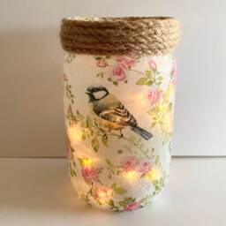 Birds Decoupage Light Up Glass Jar Upcycled Home Decoration - thumbnail 3