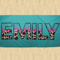 Personalised Beach Towel, Animal Print Name, Pool Custom Swim Holiday Girls Holiday, Hen Party - thumbnail 2