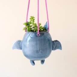 Flying Bat Hanging Plant Holder. A Cute Vase in Ceramic. Handmade Italy. Halloween Decoration - thumbnail 3