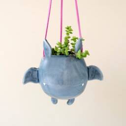 Flying Bat Hanging Plant Holder. A Cute Vase in Ceramic. Handmade Italy. Halloween Decoration - thumbnail 2