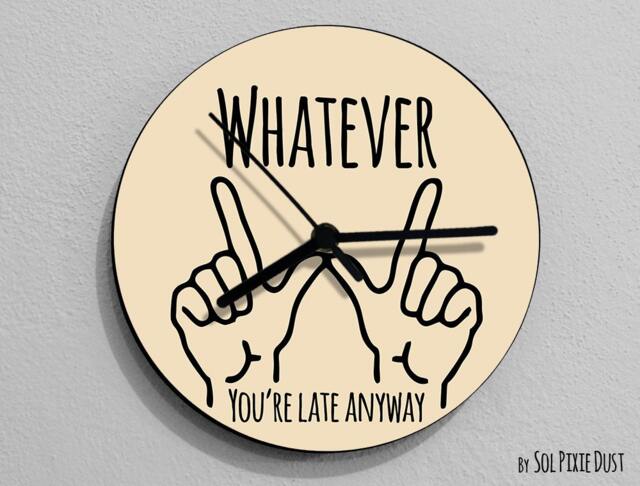 Whatever, You're Late Anyway , Hand Symbol/Round Beige - Wall Clock - image 1