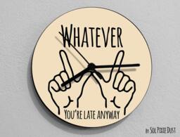 Whatever, You're Late Anyway , Hand Symbol/Round Beige - Wall Clock - thumbnail 1
