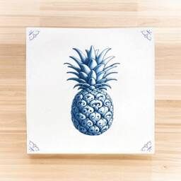 Pineapple, Tile, Delft Blue, Kitchen Bathroom Wall Art, Kitchen, Fruit, Pine, Blue Summer, Pina Colada, Ceramic - thumbnail 2