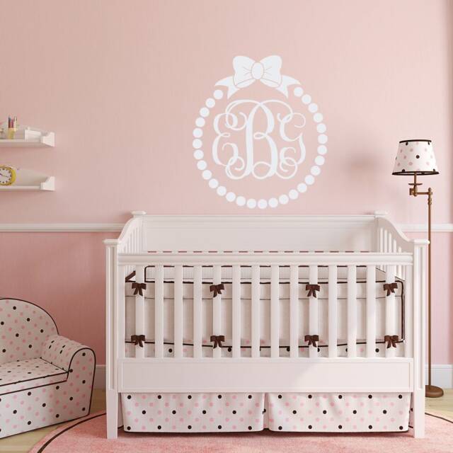 Bow Monogram Wall Decal Personalized Girls Nursery Decor Ww195 - image 1