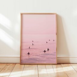 Surfing Poster, Retro Surf Print, Beachy Wall Art, Blue Summer Ocean Dopamine Decor, Beach Painting Coastal Decor - thumbnail 1